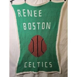 Vintage Crochet Lap / Throw Blanket Handmade Name Custom Renee Boston Celtics